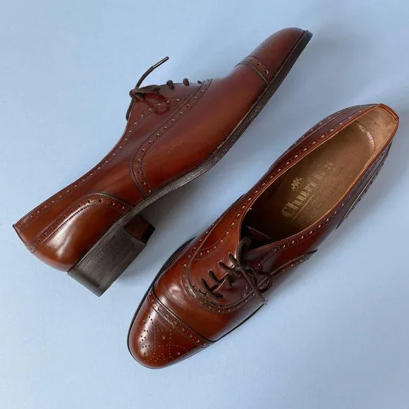 NWOT Brown Leather Church’s Heeled Oxford Shoe 8.5 - Picture 3 of 10